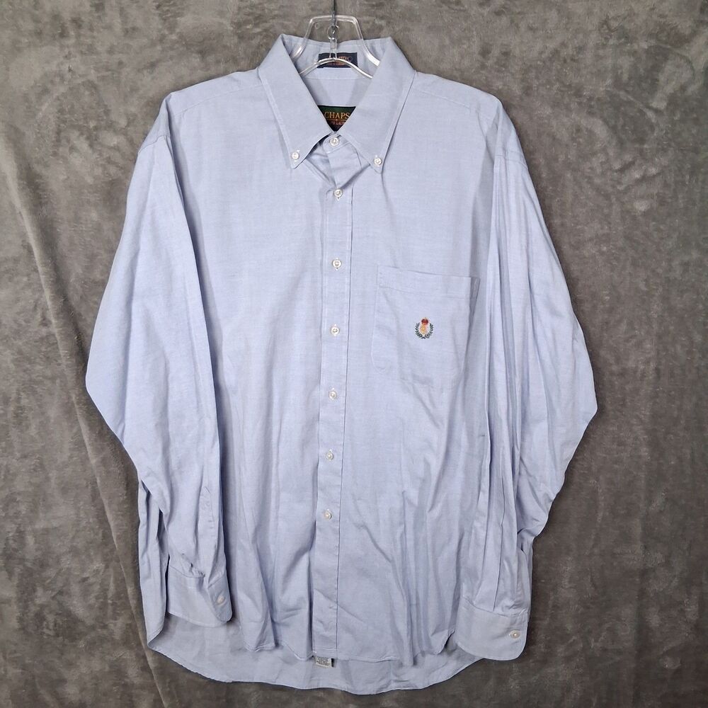 Vtg 90s Chaps Ralph‎ Lauren Button Down Oxford Shirt Mens XL Blue Embroidered